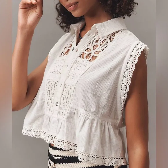 NWT Size XL - Anthropologie 100% Cotton Lace Swing Blouse (NWT USD 108) - Picture 10 of 16
